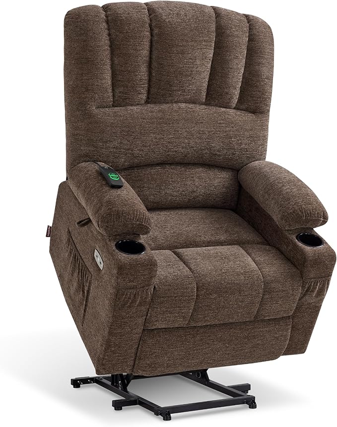 MCombo Large Power Lift Recliner Chair for Elderly, Lift Chair with Heat and Massage, 3 Positions, USB Charge Ports, Cup Holders, Fabric 7099 (Large, Coffee)