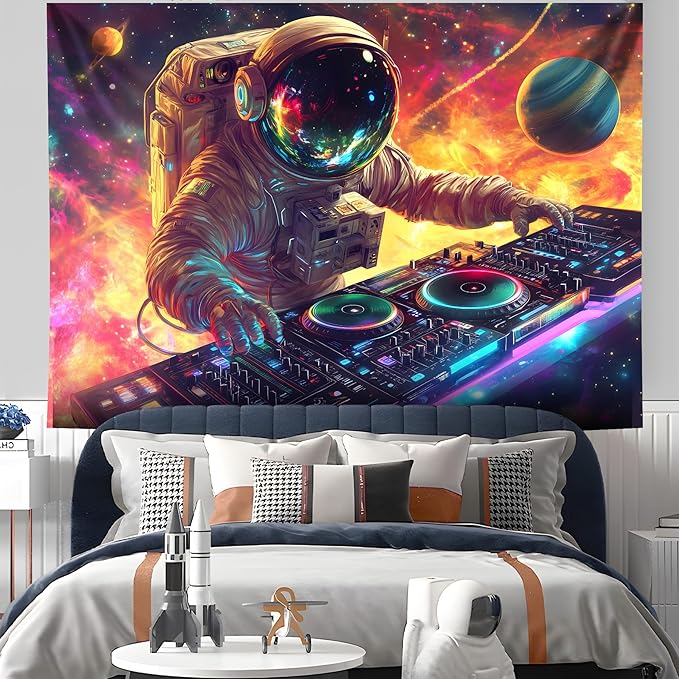 NYZE Blacklight Tapestry Music Wall Tapestry Space Art Colourful Design Tapestries for Hip Hop College Dorm Room Bedroom Wall Decor 79in×59in