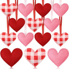 Syhood 12 Pcs Valentine's Day Felt Heart Ornaments Hanging Tree Decor for Wedding, Anniversary, Christmas Party Supplies, Winter Home Decorations(Pink and Red,Elegant Style)