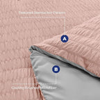 HYMOKEGE Rose Gold/Light Grey California King Comforter Set Seersucker 7 Pieces, All Season Luxury Bed in a Bag for Bedroom, Bedding Set with Comforter, Sheets, Pillowcases & Shams