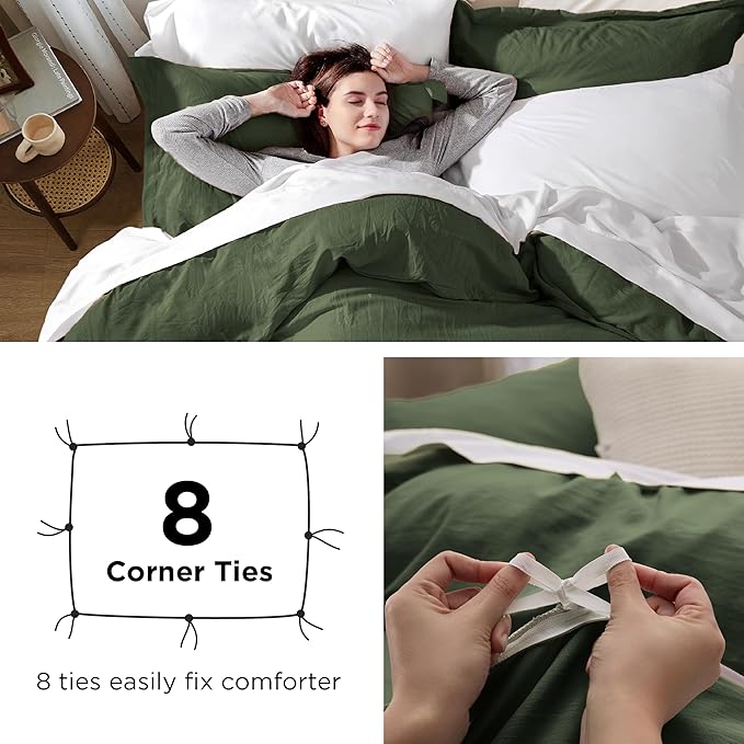 Bedsure Olive Green Duvet Cover Queen Size Only - Prewashed Cotton-Like Polyester Extra Soft All Season Bedding, Includes 1 Duvet Cover 90x90 Inches with Zipper Closure, Comforter Not Included