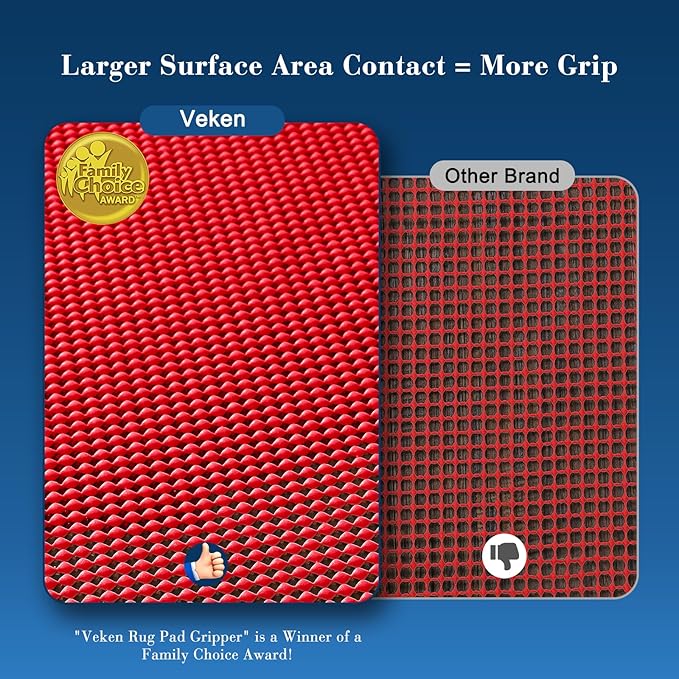 Veken 3x5 Ft Rug Pad Gripper for Hardwood Floors, Non Slip Red Rug Pads for Area Rugs, Thick Rug Grippers for Tile Floors, Under Carpet Anti Skid Mat, Keep Your Rugs Safe and in Place
