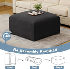 40" Square Stuffed Ottoman Pouf for Sofa Couch, Corduroy Poufs with Foam Chunk Filling, Furry & Fluffy Pouf Footstool Movable Ottoman. 40*31 Floor Poufs Foot Rest for Living Room, Black(2 Piece Set)