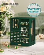 SONGMICS Jewelry Box 360° Rotating, Jewelry Storage Case with 5 Drawers, Jewelry Organizer, Glass Window, Spacious, Vertical Jewelry Storage, Open Design, Great Gift, Forest Green UJBC170C01