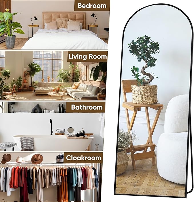 Suidia Arched Full Length Mirror, 59"x19" Floor Mirror Freestanding, Floor Standing Full Body Mirror with Stand for Bedroom, Hanging Leaning Mounted for Living Room Cloakroom, Black