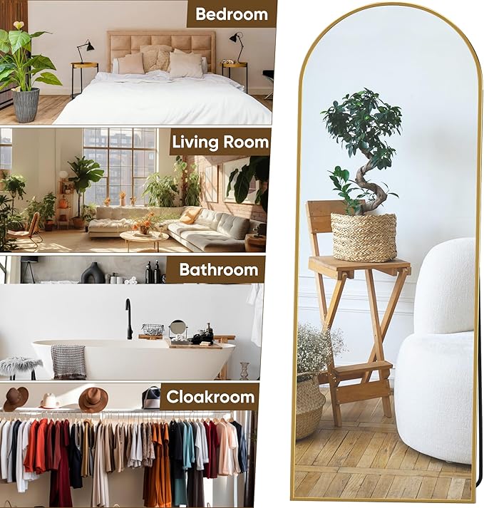 Suidia Arched Full Length Mirror, 59"x19" Floor Mirror Freestanding, Floor Standing Full Body Mirror with Stand for Bedroom, Hanging Leaning Mounted for Living Room Cloakroom, Gold