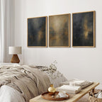 MUDECOR Framed Wall Art Print Set Dark Abstract Modern Contemporary in Navy Blue and Gold Brushstrokes Illustrations Modern Art Decorative for Living Room, Bedroom, Office - 24"x36"x3 Natural