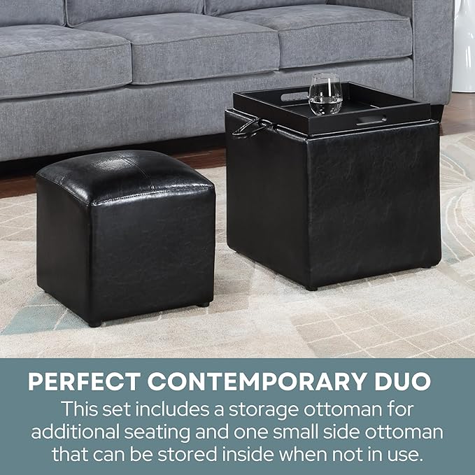 Designs4Comfort Park Avenue Single Ottoman with Stool and Reversible Tray