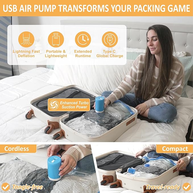 22 Pack Vacuum Storage Bags with Rechargeable Wireless Electric Pump, Vacuum Seal Space Saver Bags for Clothing, Pillows, Blanket, Bedding, Comforter