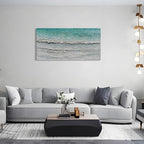 Art Hand-Painted Blue and White Ocean Landscape Oil Painting Modern Abstract Canvas Art Home Wall Decoration 24x48 inches