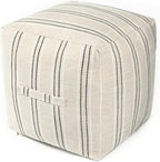 AELS Unstuffed Farmhouse Pouf Cover for Living Room, Boho Storage Bean Bag Cubes, Beige with Black Stitch Yarn Dyed Stripe Square Ottoman Pouf Foot Rest Footstool, 18"x18"x18", Cover ONLY