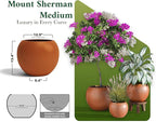 DTY Signature Mount Sherman Modern Indoor Outdoor Fiberstone Sphere Planter, Durable Round Garden Pot, Weather Resistant, Drainage Hole & Rubber Plug - Medium, Terracotta