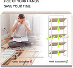 4NM No Assembly 5 Tiers Folding Bookshelf Storage Shelves Vintage Bookcase Standing Racks Study Organizer Home Office (Natural White)