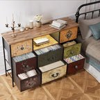 Pattern Dresser with LED Lights and Power Outlets, Dresser TV Stand with 8 Drawers for 55" TV, Fabric Chest of Drawers for Bedroom, Living Room, Entryway