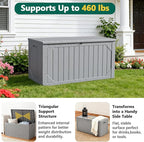 Outdoor Storage Box, 100 Gallon Deck Box Outdoor Storage Bench Outside Waterproof Resin Storage Bench, Lockable Patio Cushions, Garden Tools Storage For Furniture, UV Resistant(Gray)