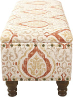 HomePop Large Storage Bench with Nailhead Trim -Orange and Cream Medallion