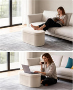 GLAXYFUR Oval Storage Ottoman Bench, Velvet Foot Rest, 30 Inch Folding Chest for Living Room, Bedroom, Beige