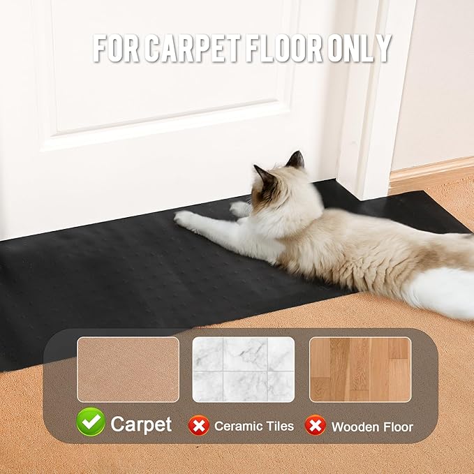 Uross Carpet Protector for Pets -3.6FT Black Round Corner Plastic Under Door Cat Carpet Protector for Doorway, Anti Cat Scratch Carpet Protector Mat, Stop Cats from Scratching