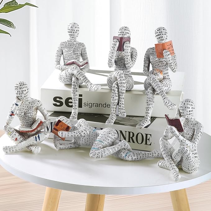 GRAPMKTG Home Decor Pulp Reading Women Thinker Statue Aesthetic Sculpture Room Decor Modern Abstract Decoration on Shelf Table Desk for Living Room Office Bedroom 6 Pack Set