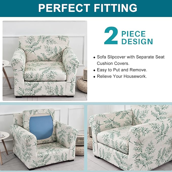 KRFOONN 2 Piece Chair Covers Printed Sofa Covers Couch Covers Washable Armchair Sofa Couch Slipcover Furniture Protector with Elastic Bottom for Living Room (Armchair, 30), Small
