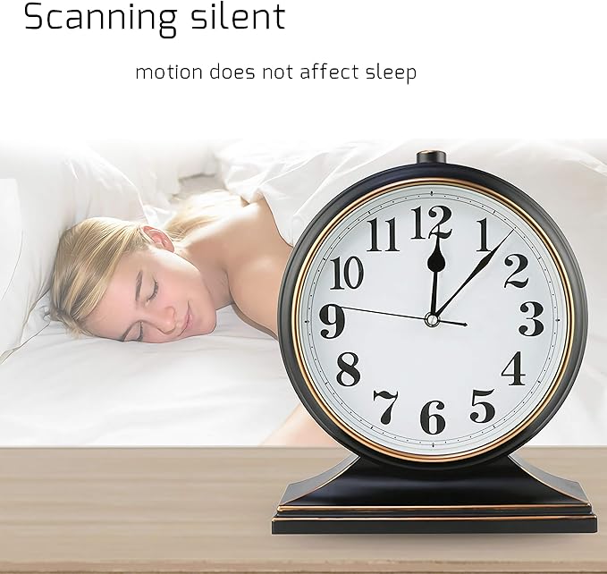 Silent Desk Clock - European Style Retro Clock with 10 Inch Dial, Easy to Read for Living Room or Bedroom
