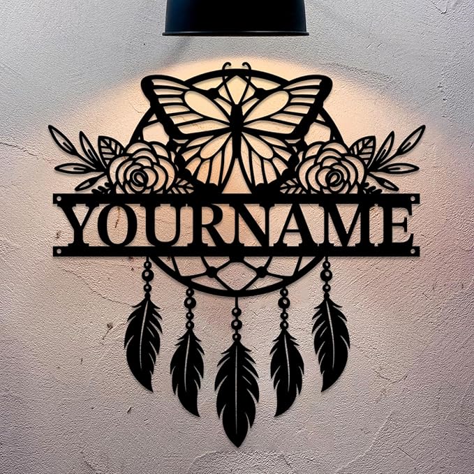 Personalized Dream Catcher Metal Wall Art - Custom Name Iron Sign for Home Decor, 8-30 Inch Black (Style E)
