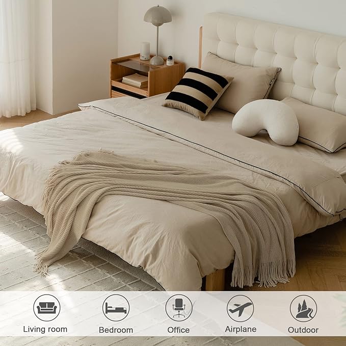 lifein Throw Blanket for Couch, Soft Boho Decor Bed Throw,Cozy Beige Knitted Chenille Small Farmhouse Lightweight Throw(Beige,50 * 60")