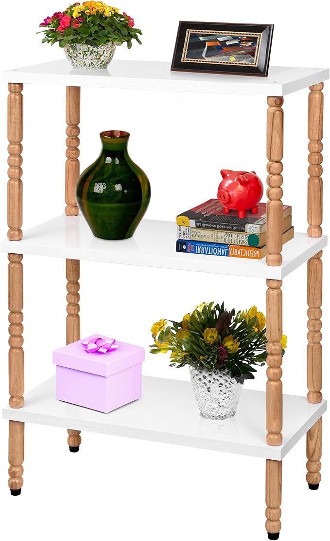 White Bookcase by Natural Wood, 3 Tier Bookshelf, Small Book Shelves Freestanding Display Storage Shelves. Open Bookshelf for Bedroom, Living Room and Office (White, 2 Tier)