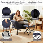Lazy Chair with Ottoman, Modern Accent Chair with Lumbar Pillow, Navy Blue Sofa, Lounge Chairs with Folding Footrest, Oversized Supportive Chairs for Bedroom, Reading