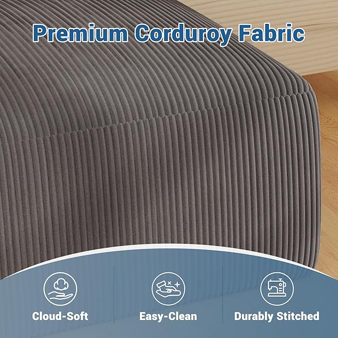 40" Square Stuffed Ottoman Pouf for Sofa Couch, Corduroy Poufs with Foam Chunk Filling, Furry & Fluffy Pouf Foot Stool Movable Ottoman. 40*40 Floor Poufs Foot Rest for Living Room, Grey(1 Piece Set)