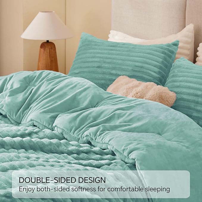 BEDELITE Fleece Twin Comforter Set -Super Soft & Warm Fluffy Haze Blue Bedding, Luxury Fuzzy Heavy Bed Set for Winter with 1 Pillow case