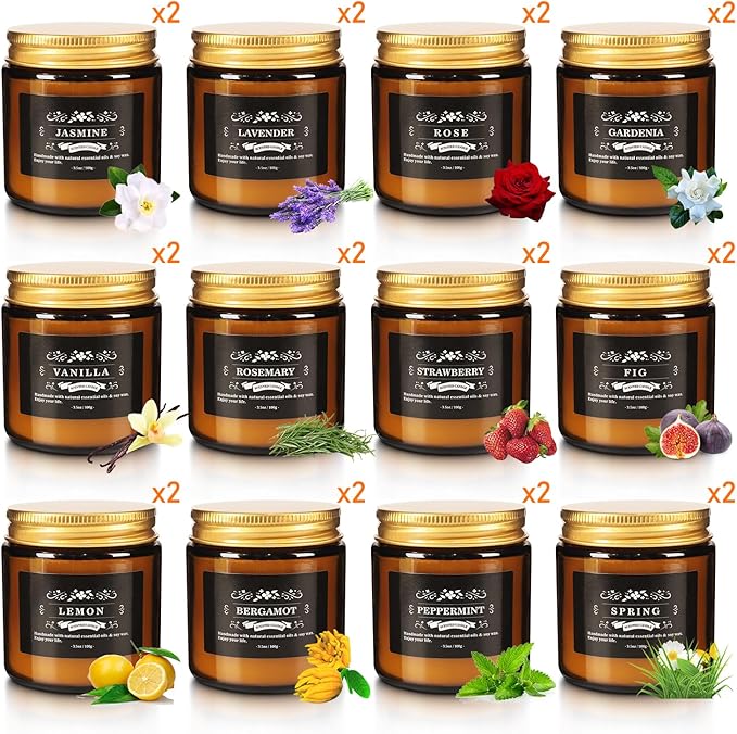 24 Packs Scented Candles for Home, 3.05oz，Soy Wax Aromatherapy Candles with 12 Fragrances, Smokeless Natural Essential Oil Candles for Relaxation, Gifts, Parties, Yoga,Home Decor