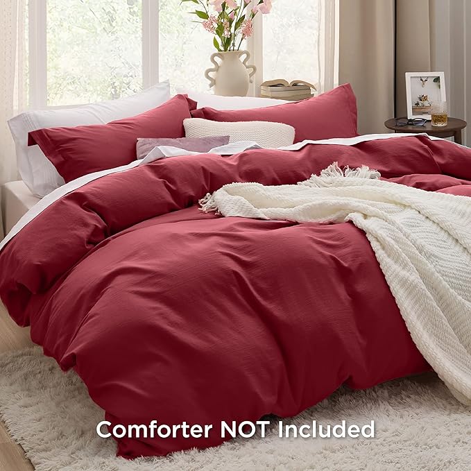 Bedsure Red Duvet Cover King Size - 3 Pieces Prewashed Cotton-Like Polyester Extra Soft Bedding Set, Includes 1 Duvet Cover 104x90 Inches with Zipper Closure & 2 Pillow Shams, Comforter Not Included