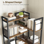 Corner Bookshelf, 7 Tier L-Shaped Bookcase with 3 Drawers, Storage Corner Shelf, Freestanding Tall Display Shelf, Industrial Style, for Living Room, Home Office, Rustic Brown and Black SJ10BR