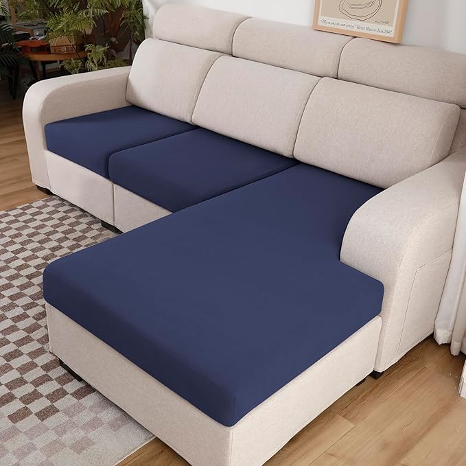 100% Waterproof Couch Cushion Covers Chair Seat Cover, Stretch Sofa Cushion Covers for Sectional Sofa, Reversible Furniture Protector Covers for Pets, Washable (Chair Cushion, Navy)