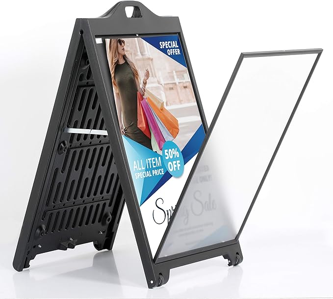 M&T Displays Sidewalk A-Frame + Floor Standing Poster Holder Bundle – 24x36” Outdoor Street SignPro & 18x24” Pedestal Sign Stand – Double-Sided Displays for Restaurant, Café, or Retail Ads