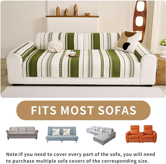 HAOMAIJIA Boho Couch Covers for Sofa, Waterproof Couch Cover for Dogs Soft Chenille Jacquard Non Slip Sofa Covers for Pets Washable Couch Protector (Sage Green, 36.5" x 62" 1 Pack)