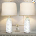 22.5" Faux Stone Table Lamps Set of 2, Farmhouse Lamps for Bedroom with Linen Shade, Rotary Switch Bedside Lamps with 3-Way Dimmable Bulb for Living Room Nightstand Home Decor(Bulb Included)