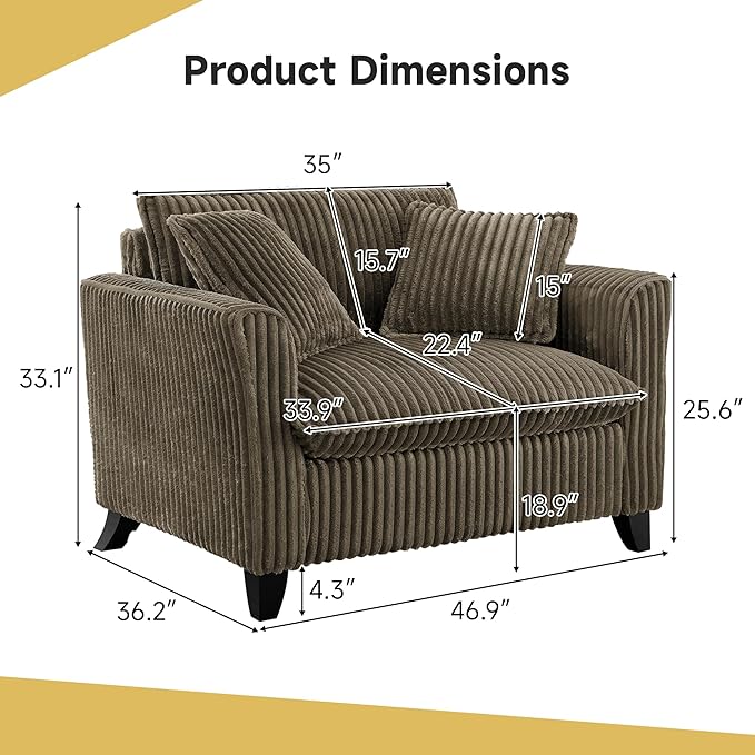 ERYE Living Room Accent Chair, Modern Corduroy Upholstered Chair Wider Seat Cushion Leisure Armchair W/2 Pillows and Removable Cover for Home Apartment,Bedroom,Office