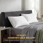 Feather Pillows King Size Set of 2 Goose Down Pillows with 100% Breathable Cotton Cover, Hotel Collection Bed Pillows for Sleeping, Soft Support for Back, Stomach and Side Sleepers