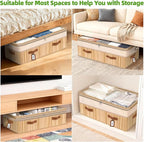 Livole 2 Pack Bamboo Under Bed Storage, 6-10 inches Height Adjustable Underbed Storage Containers, 92L XXXL Large Under Bed Storage Bins with Clear Lid & Label for Clothes, Blankets, Sweater, Shoes