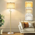 Modern Gold Floor Lamp for Living Room - Adjustable Height Standing Lamp with Marble Base & Linen Shade, 3-Way Dimmable Tall Floor Light for Bedroom, Reading, Bulb Included