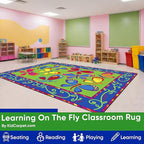 KIDCARPET.COM Learning On The Fly Rectangle Classroom Rug | Bordered Area Rug for Preschool Daycare Learning, 6' x 8'6"