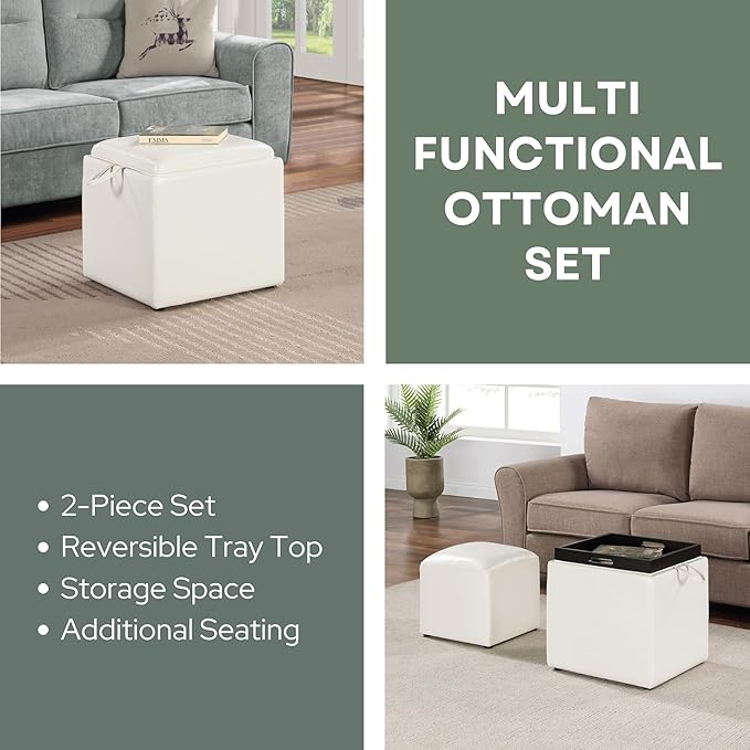 Designs4Comfort Park Avenue Single Ottoman with Stool and Reversible Tray