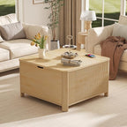 LYNCOHOME 31.5" Fluted Lift Top Coffee Table with Storage, Square Coffee Tables for Living Room, Coffee Table with Large Hidden Storage Compartment and Adjustable Shelves，Natural