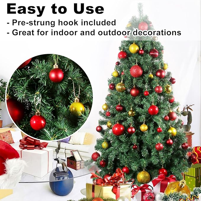 Red & Gold 1.6" Small Christmas Balls Christmas Tree Decoration Ornaments Shatterproof Hanging Balls for Birthday Halloween Holiday Wedding Decorations Set of 36pcs