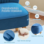 KOMFOTT Velvet Accent Chair, Modern Armless Sofa Chair with Solid Rubber Wood Legs, Wingback Leisure Chair with Thick Cushion, Upholstered Side Chair for Living Room, Bedroom, Blue