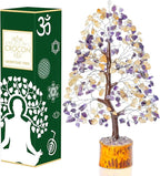 Amethyst & Citrine Crystal Tree of Life - Chakra Tree for Positive Energy, Handmade Gemstone Feng Shui Decor - Good Luck Money Bonsai, Healing Crystals Decoration Ornament, Spiritual Gift