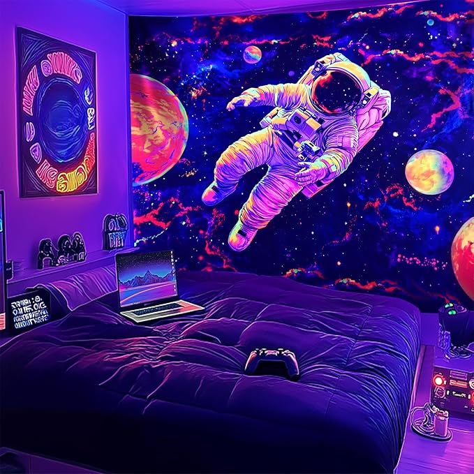 NYZE Astronaut Space Tapestry for Bedroom, Glow in the Dark Room Decor Wall Tapestries, Cool Galaxy Planet Wall Hanging, Wall Hanging for Men Guys Gamer Room Dorm Living Room 59in×51in