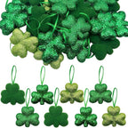 St Patrick's Day Shamrocks Hanging Ornaments, 24Pcs Green Shamrocks Hanging Ornament Luck Clover Bauble Decoration for Saint Patrick's Party Supplies Tiered Tray Table Crafts Decor